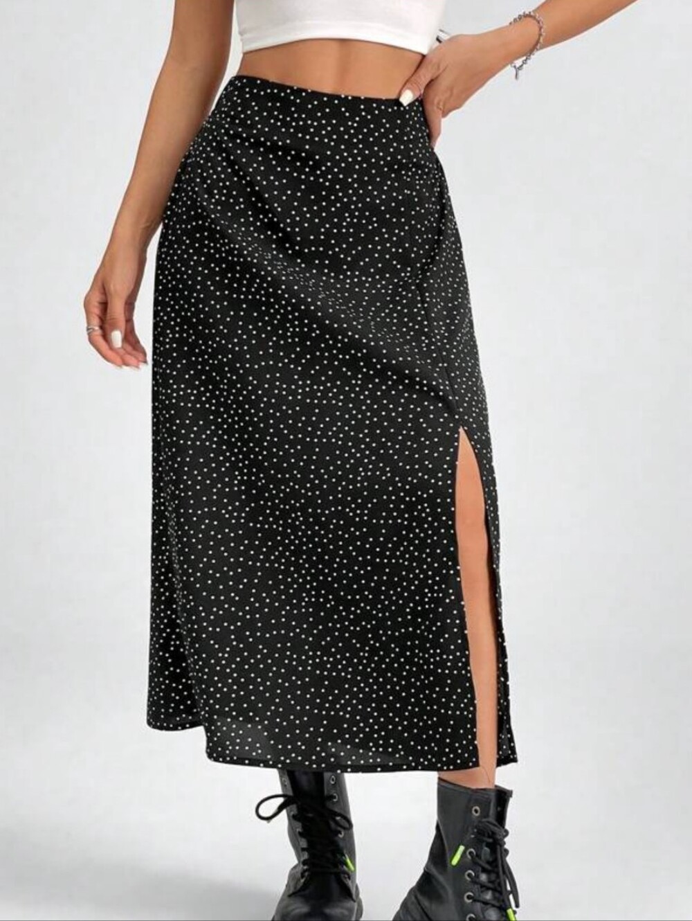Black Polka Dot Midi Skirt